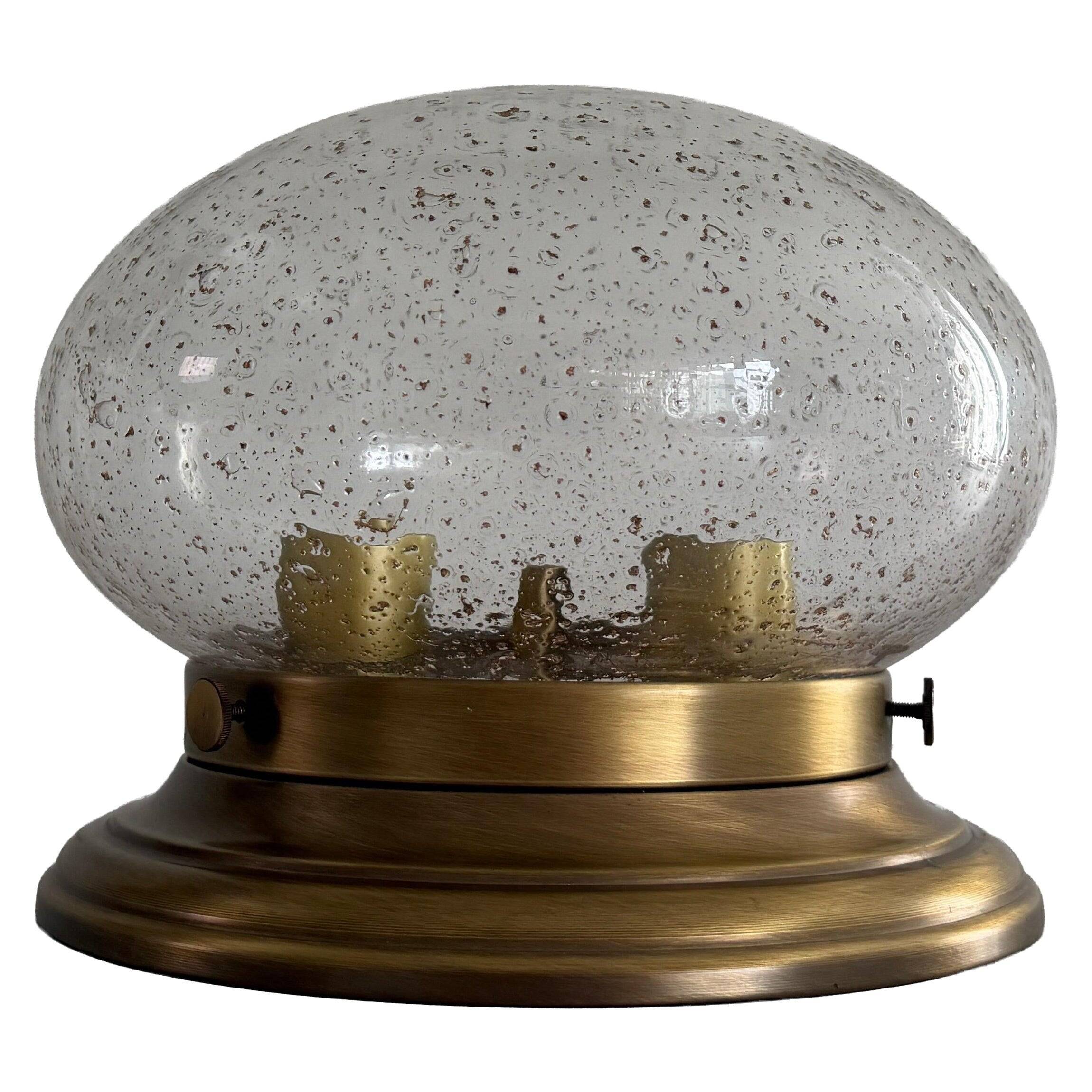 Flush glass shade with bubble pattern and brass base by Hillebrand, 1960s, Germany.