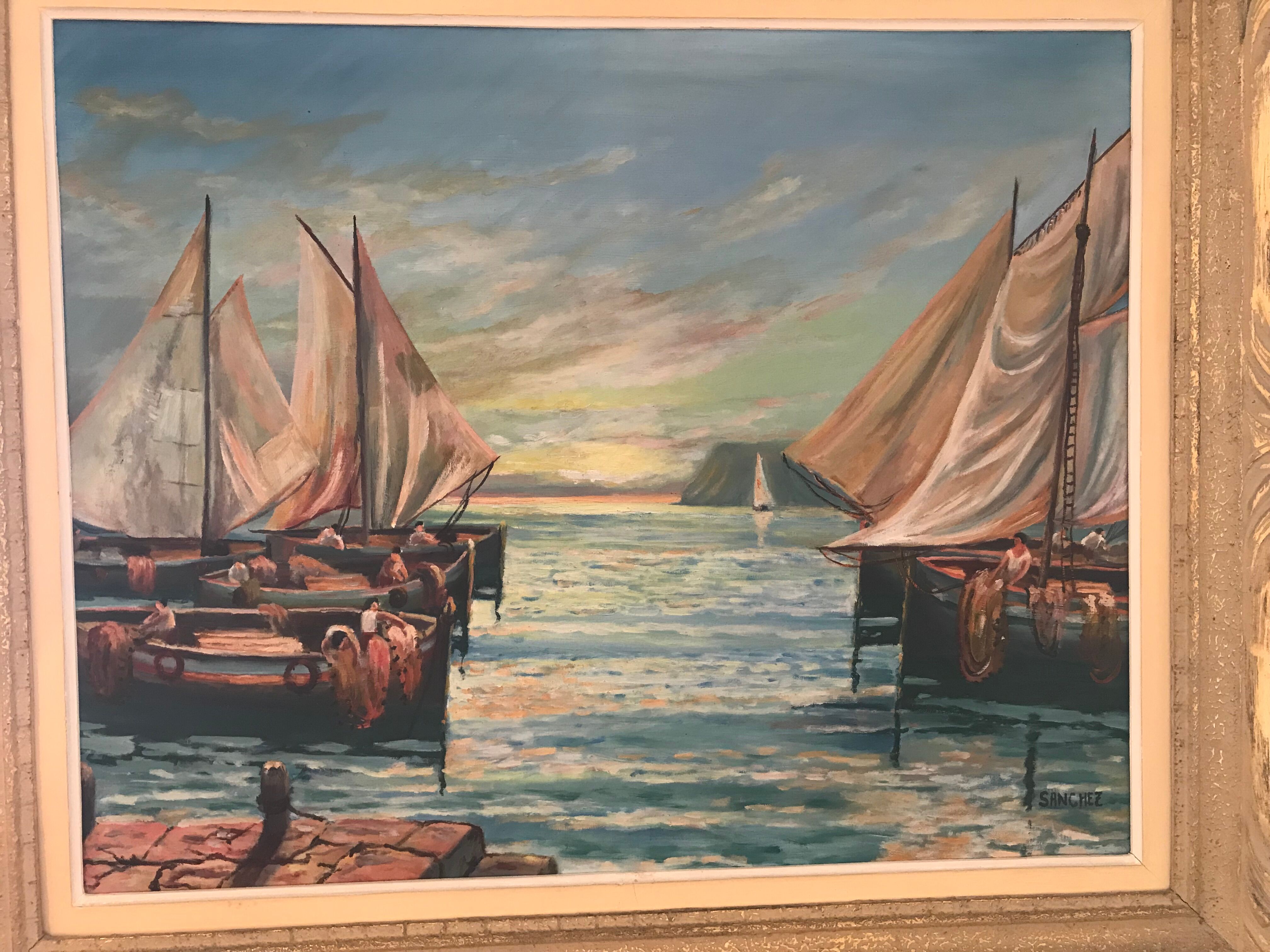 Marine oil on canvas signed Sanchez