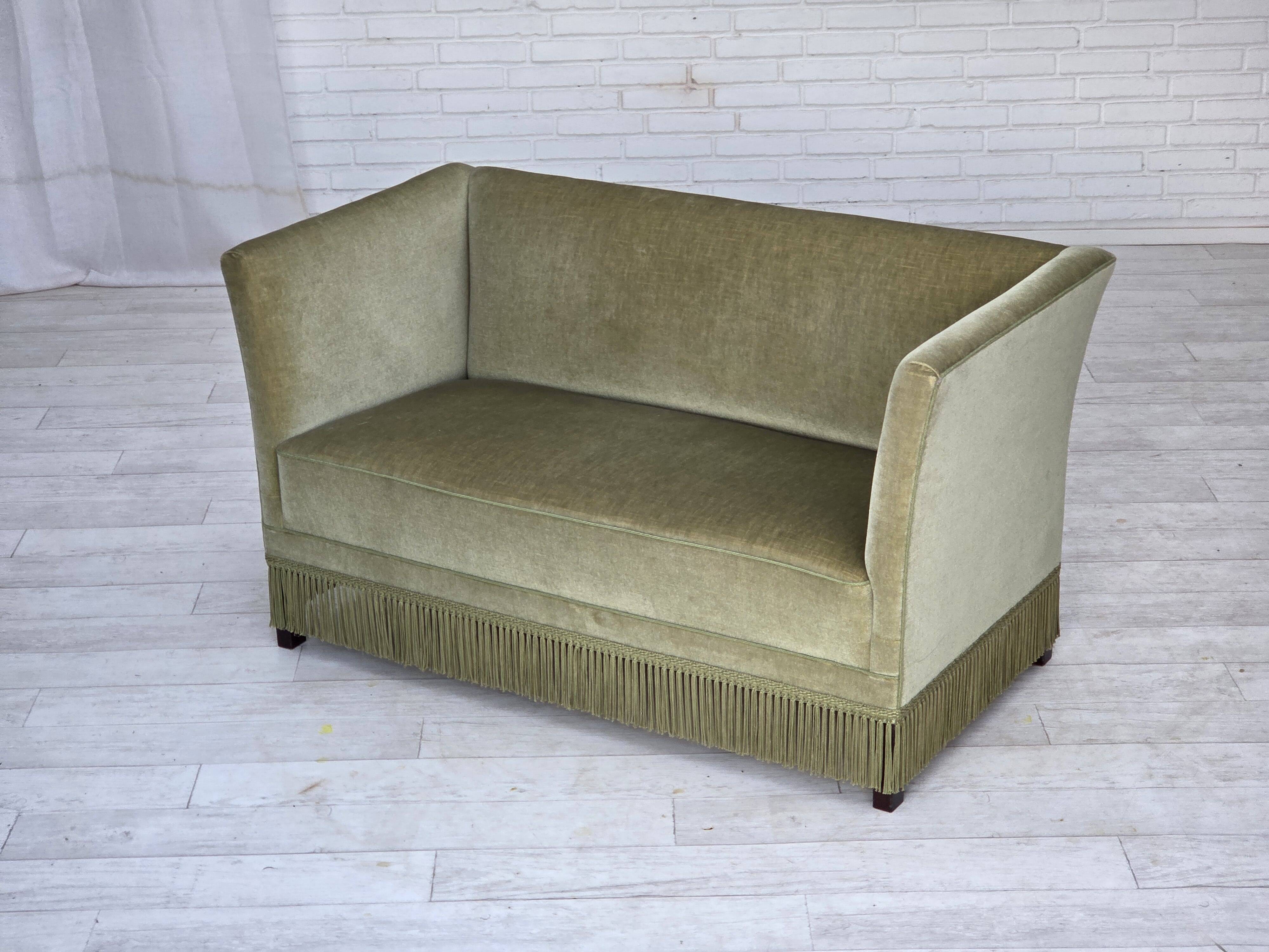 1970s, Danish 2-seater sofa, furniture velour, beech wood legs.