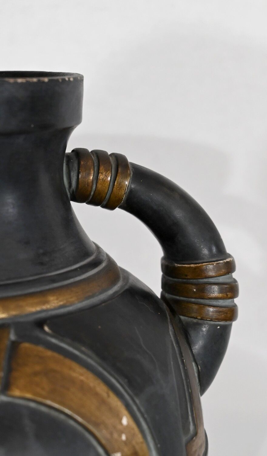 Terracotta vase anthracite and golden 1900