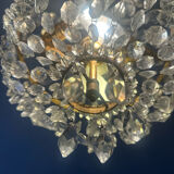 Basket chandelier with crystal and gilded brass pendants, circa 1930.