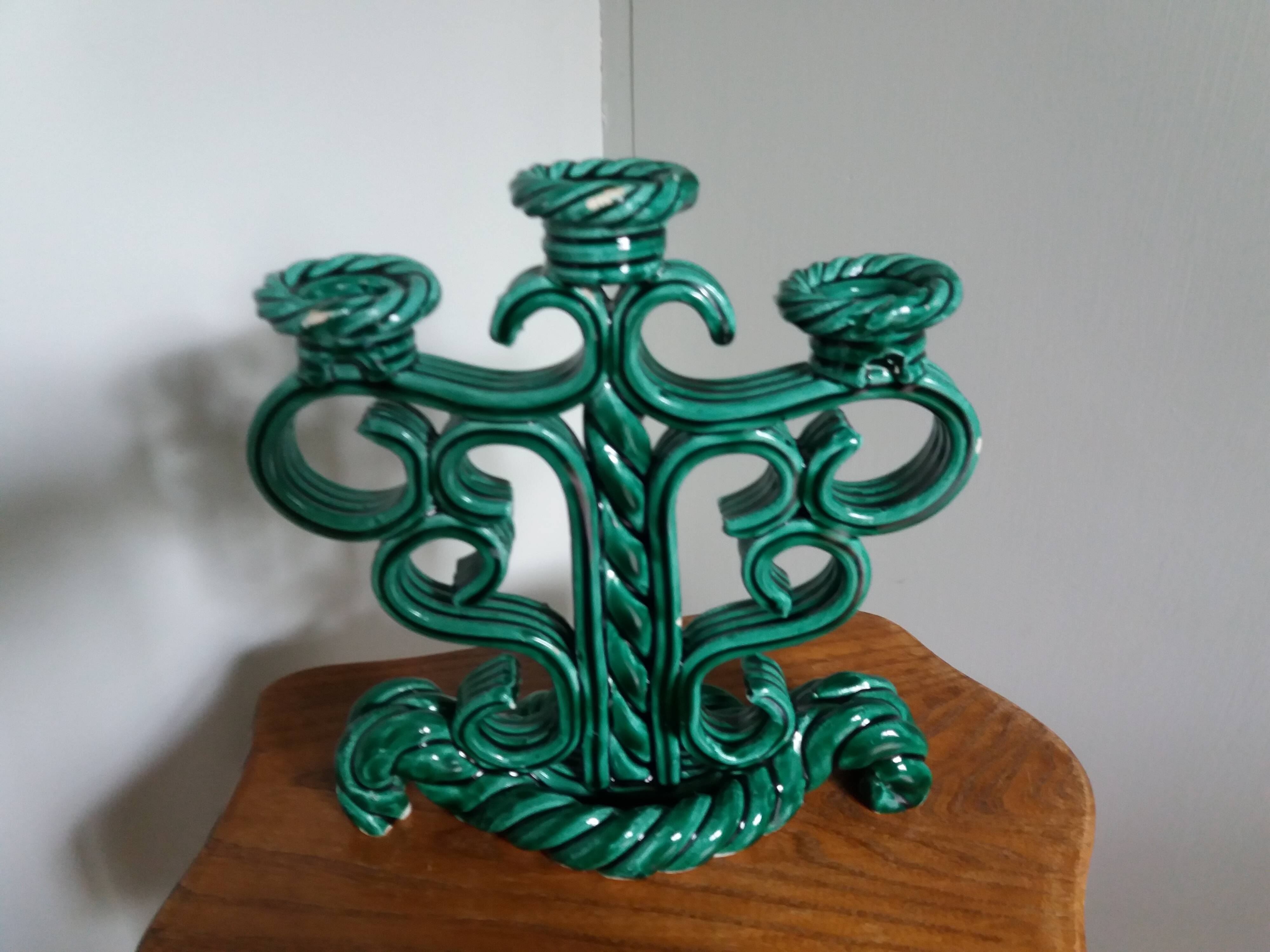 Vallauris Art Deco barbotine candlestick