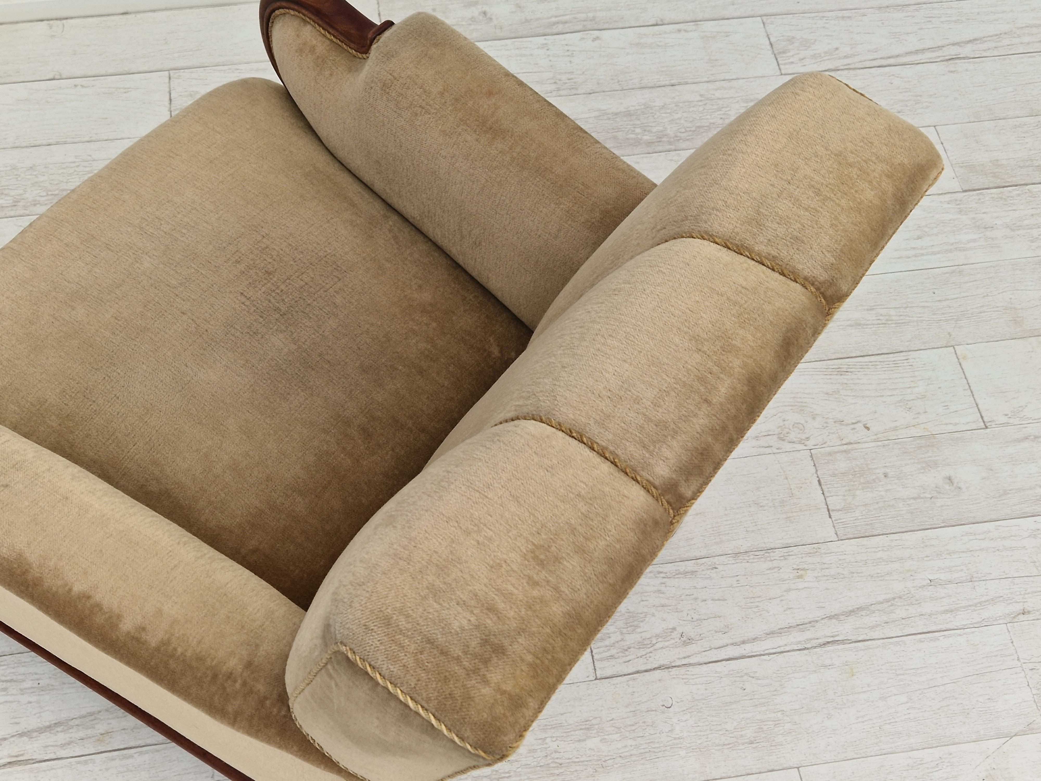 1950s, Danish design, set of armchairs, teak wood, velour, original condition.