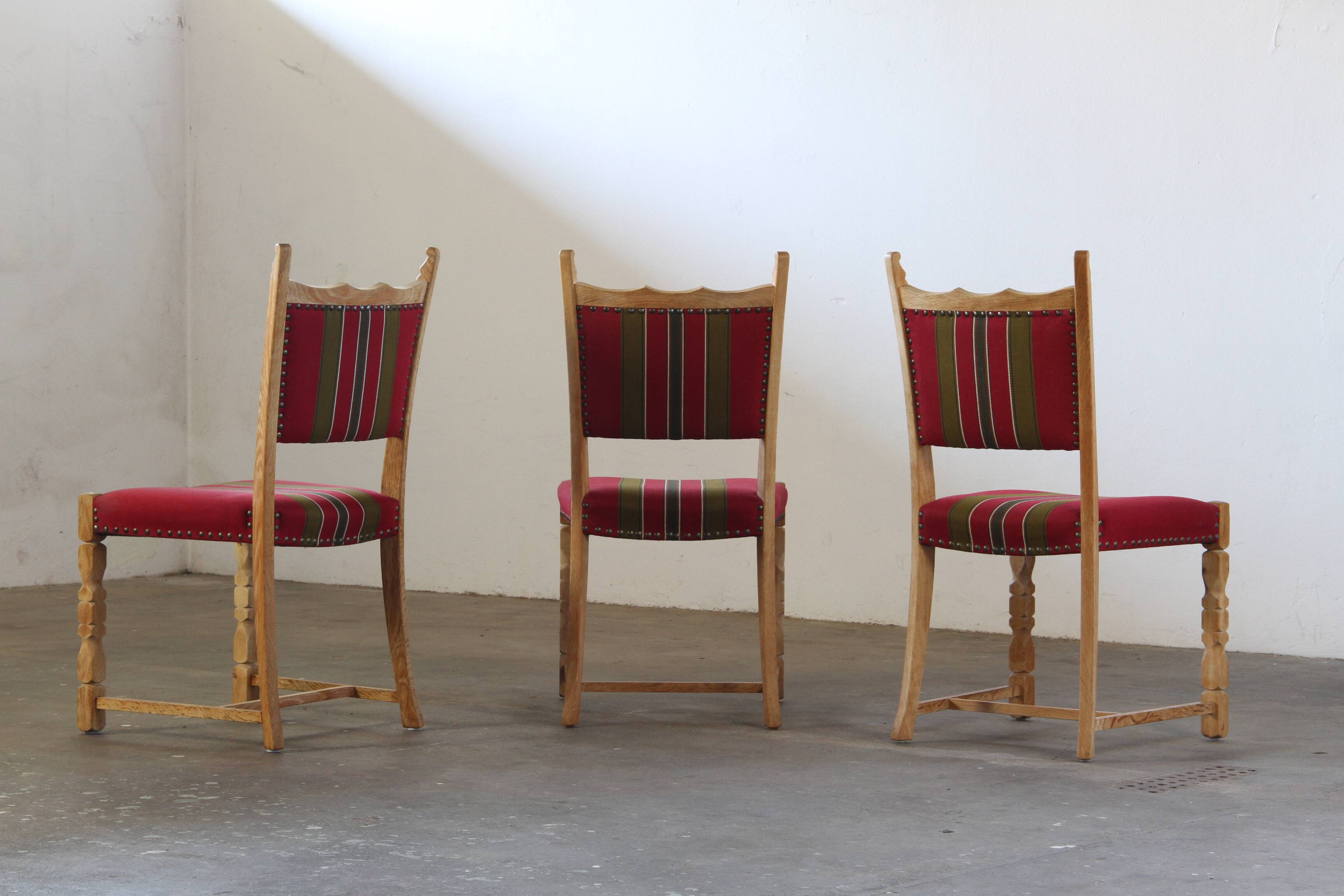 Lot of 6 Vintage Danish Brutalist Oak Dining Chairs, Henning Kjærnulf Style, 1960s