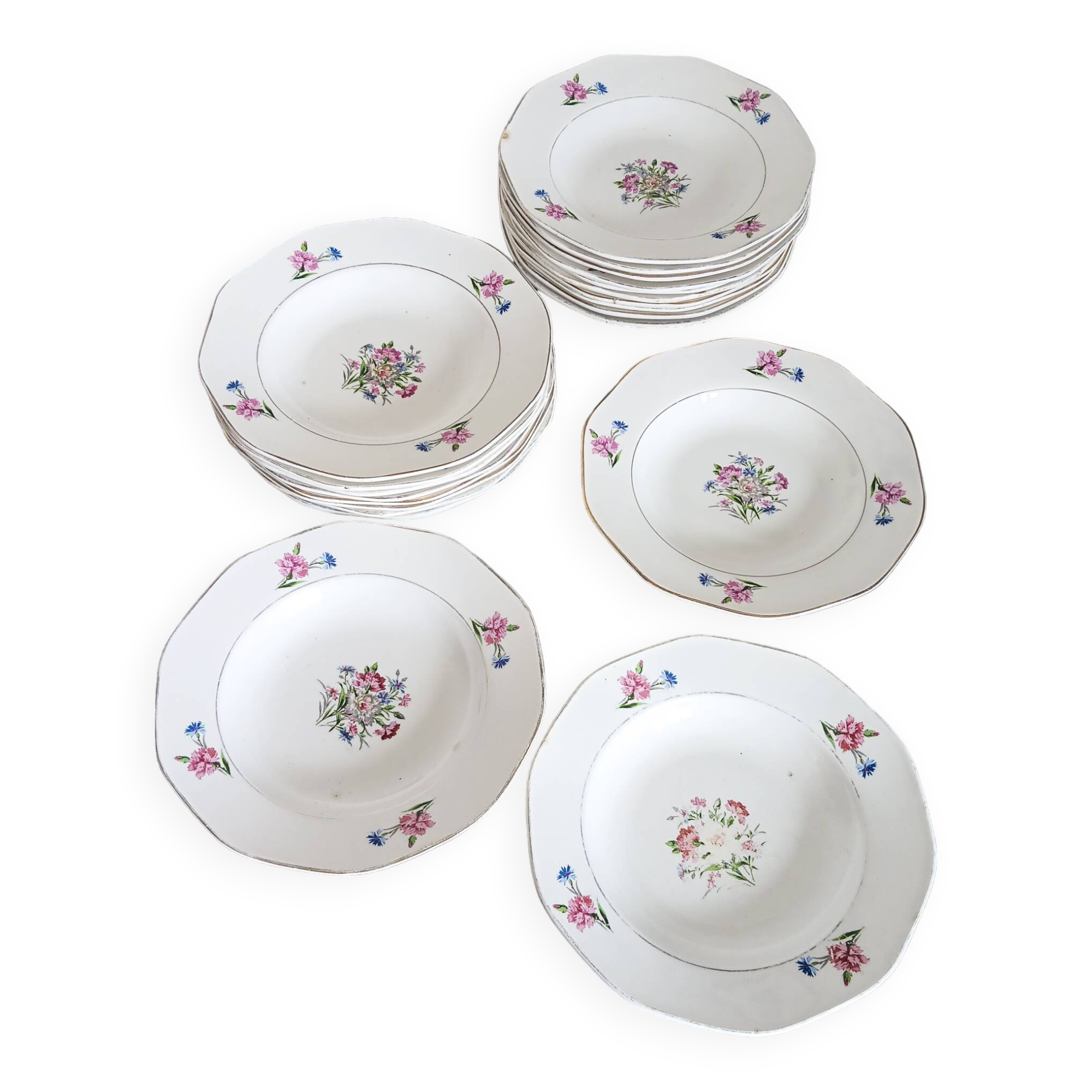 21 Digoin Sarreguemines porcelain soup plates, Nice model