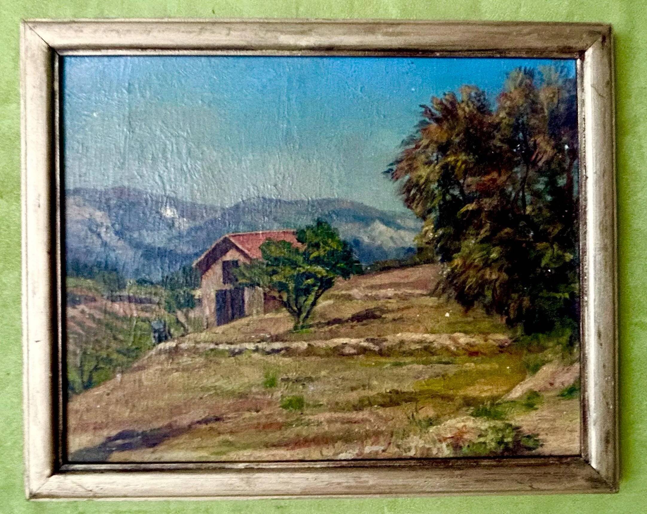 1920s French Impressionist Oil on Panel – Signed Provence Farmhouse Landsca