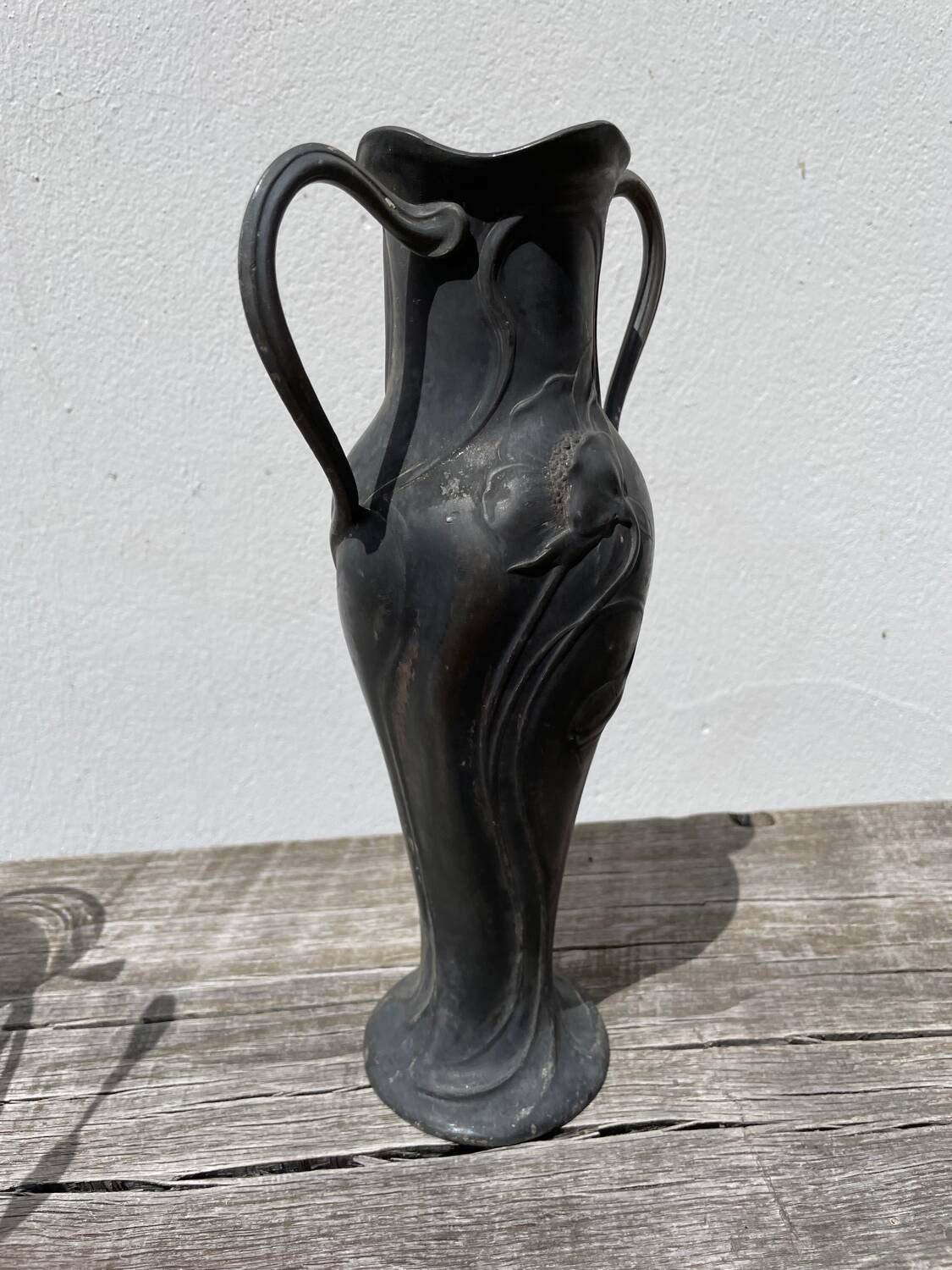 Art nouveau pewter vase 1900 signed
