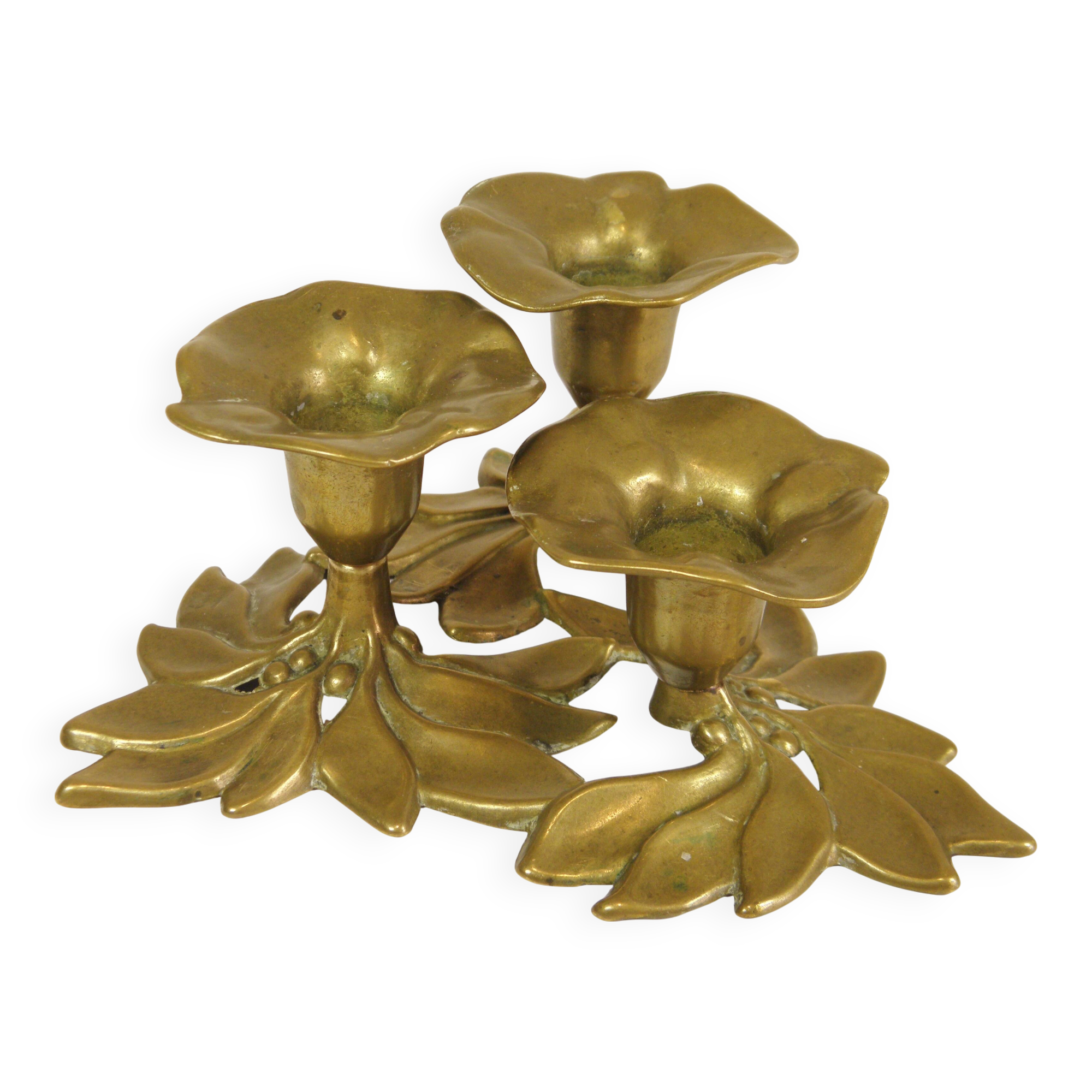 "Flowers" candle holder with three brass bobeches