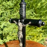 Blackened wood crucifix on base (26 cm)