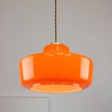 Mid-Century Modern Italian Orange Glass and Brass Pendant Lamp
