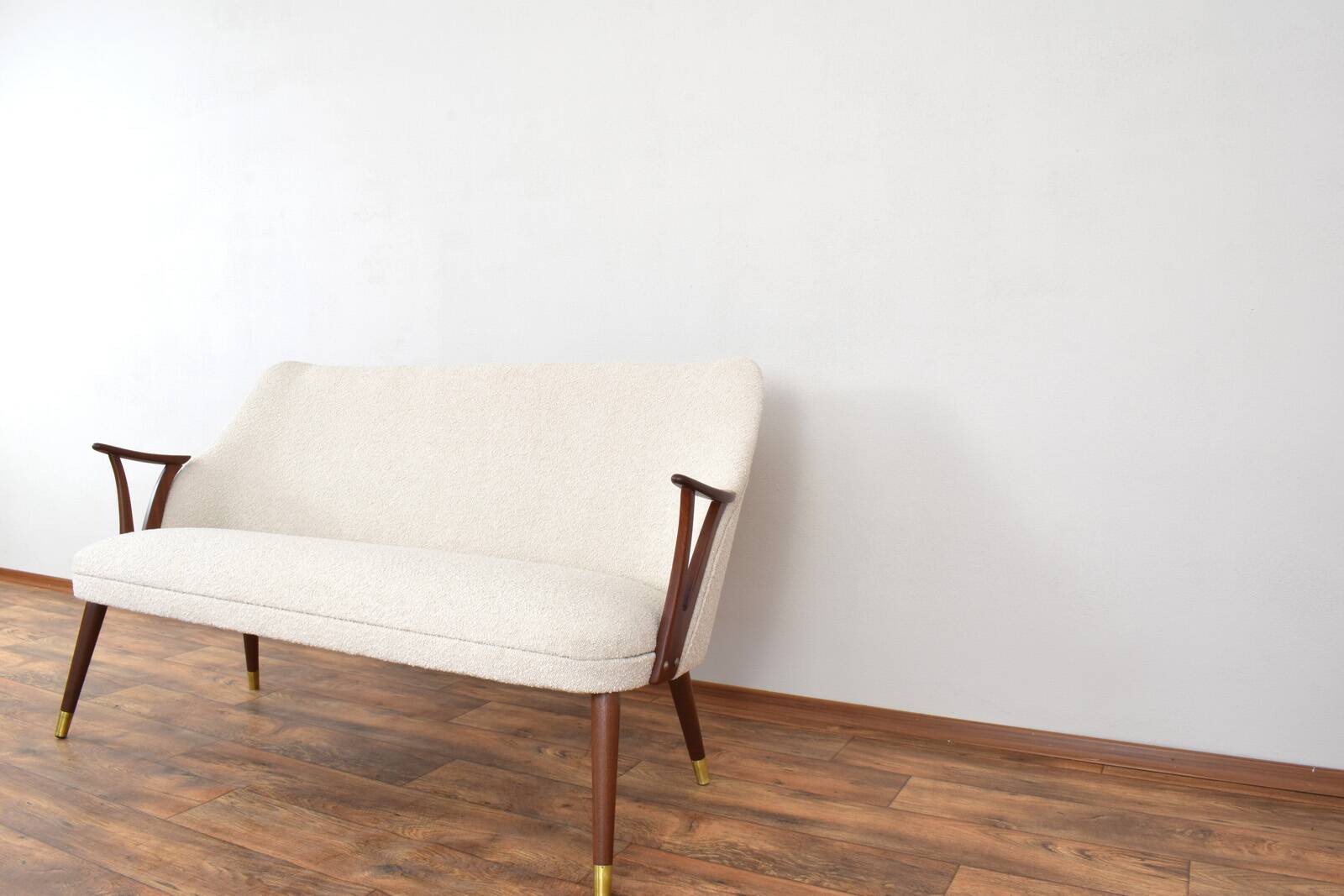Mid-Century Norwegian Teak & Boucle Sofa, 1960s.