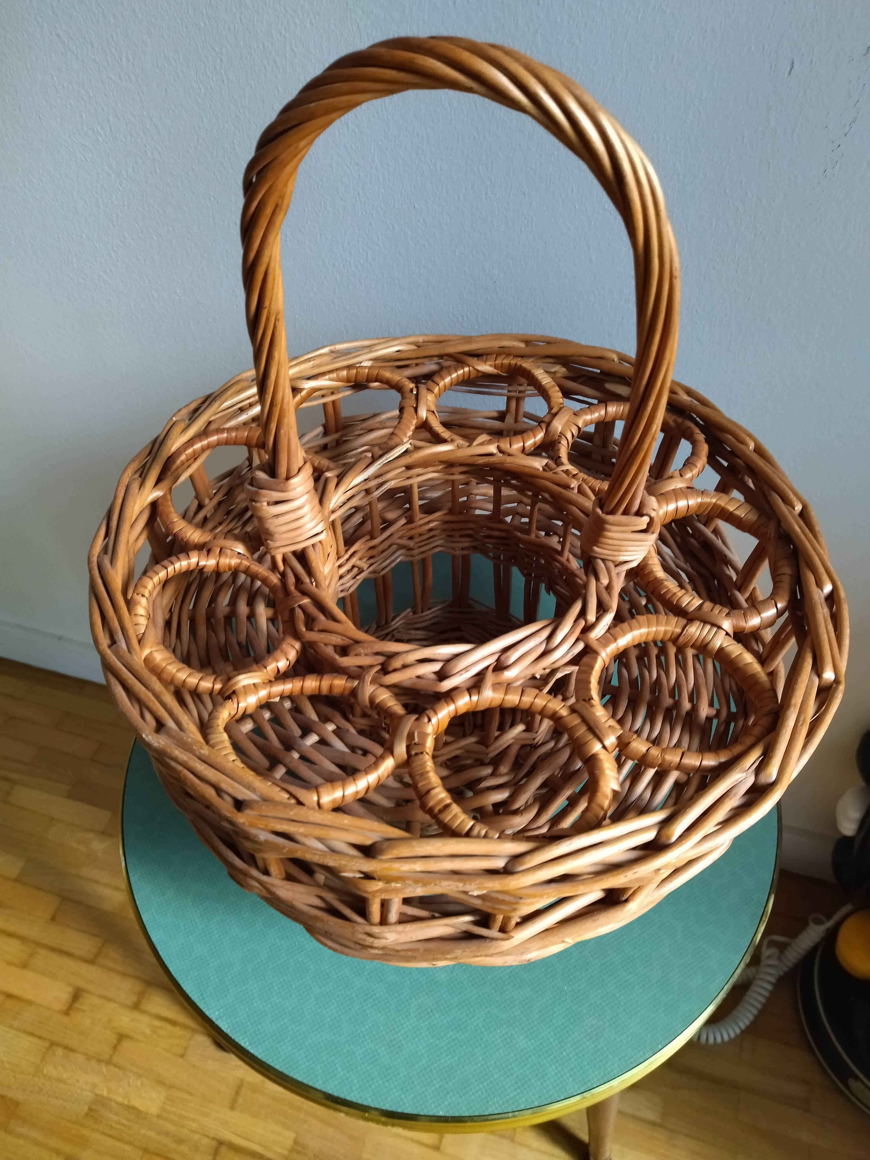 Porte bouteille et verres en osier tressé