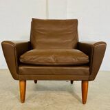 Vintage retro Danish mid-century G. Thams club chair in brown leather 60s