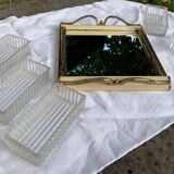 Aperitif set consisting of a wooden tray and mirror, art deco