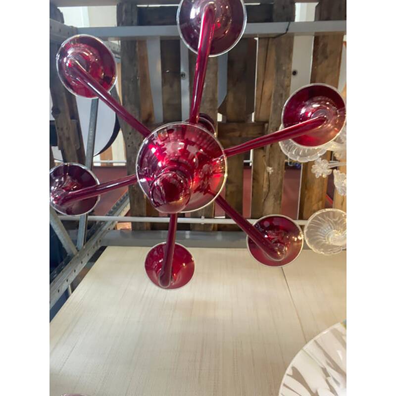 1990s Contemporary Translucent Red Murano Glass Chandelier