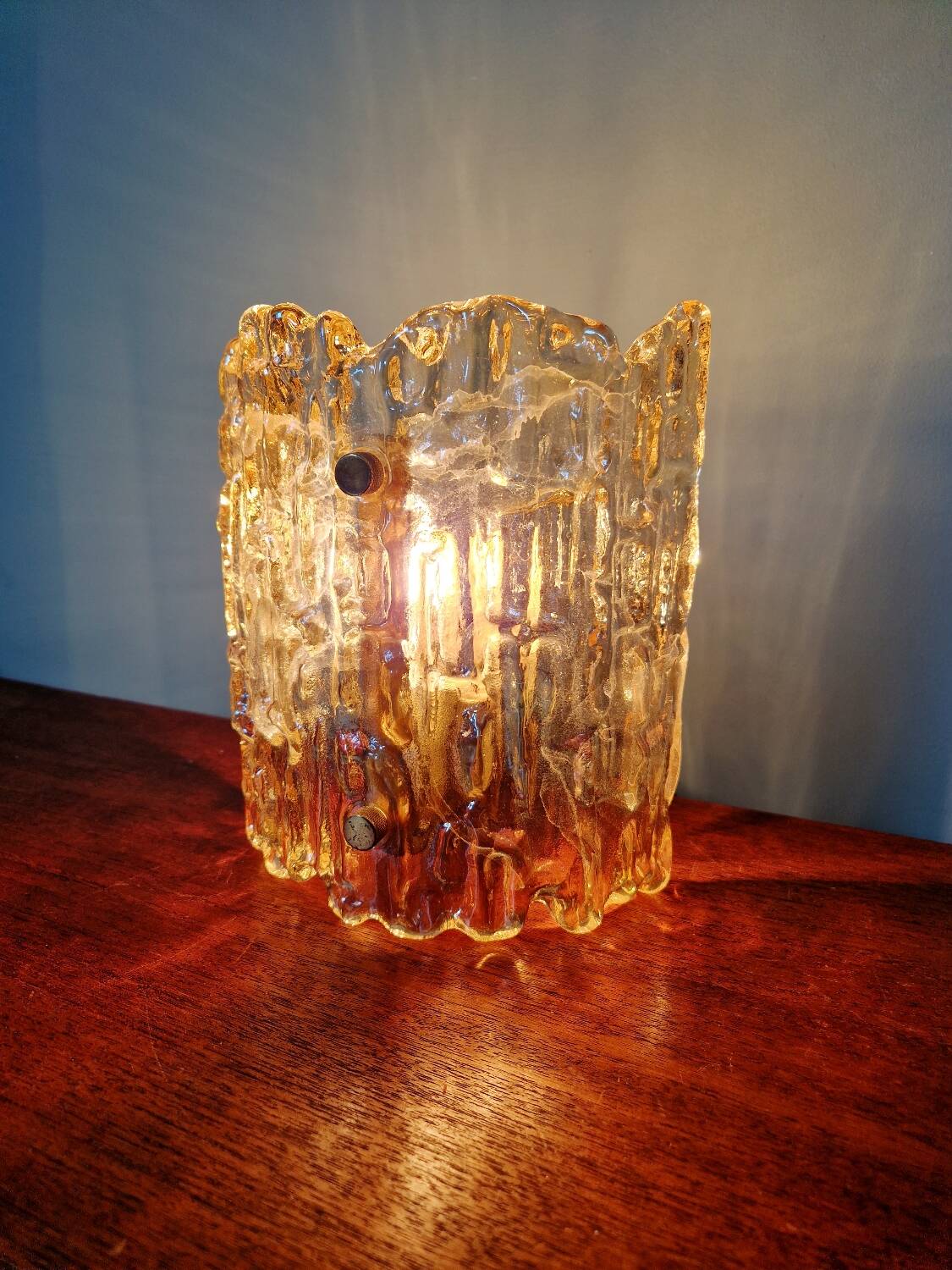 Amber glass wall lamp, design by Carl Fagerlund, Orrefors, 1960.