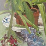 Still life painting vintage flower pot 70s