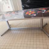 Art deco chrome metal and ceramic coffee table