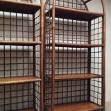 Pair of bamboo and rattan bookcases