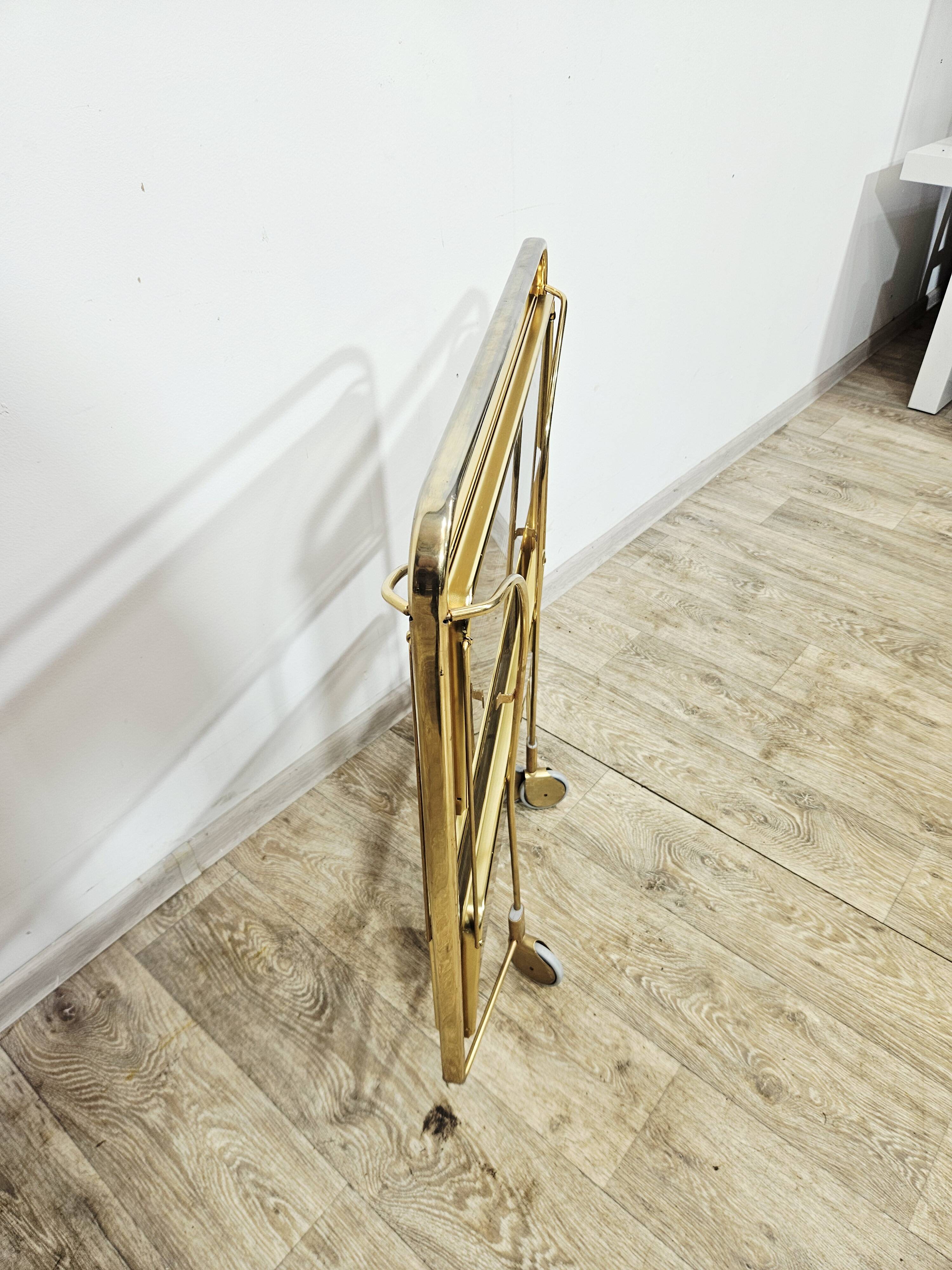 Mid-Century Folding Bar Cart – Brass and Ribbed Plexiglass – 1960s