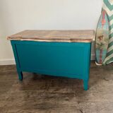 Duck blue and light wood storage chest