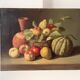 Peinture de nature morte à l'huile sur toile 1900, tableau melon et fruits