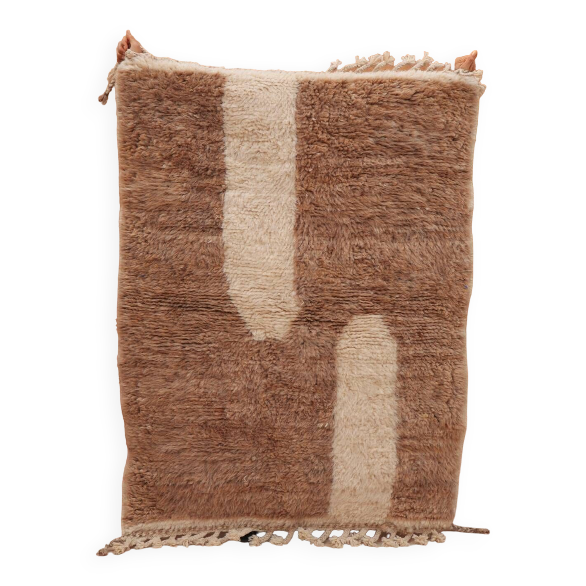 Berber beni ouarain rug dark beige and modern white
