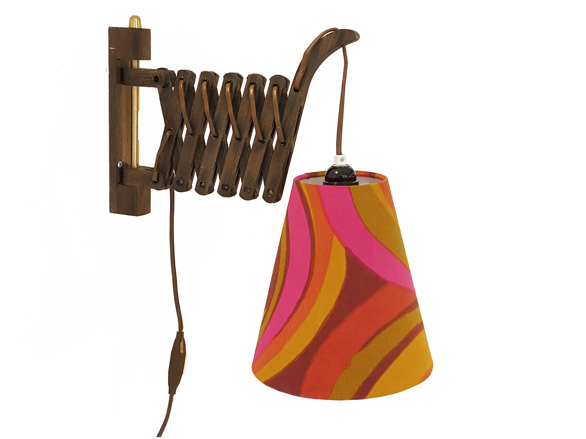 Wall lamp/scissor lamp with new shade from repurposed 1960s printed fabric by Metsovaara . Sweden 19