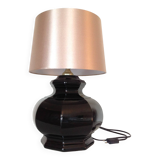 Octagonal black ceramic lamp and gold lampshade / vintage 70s