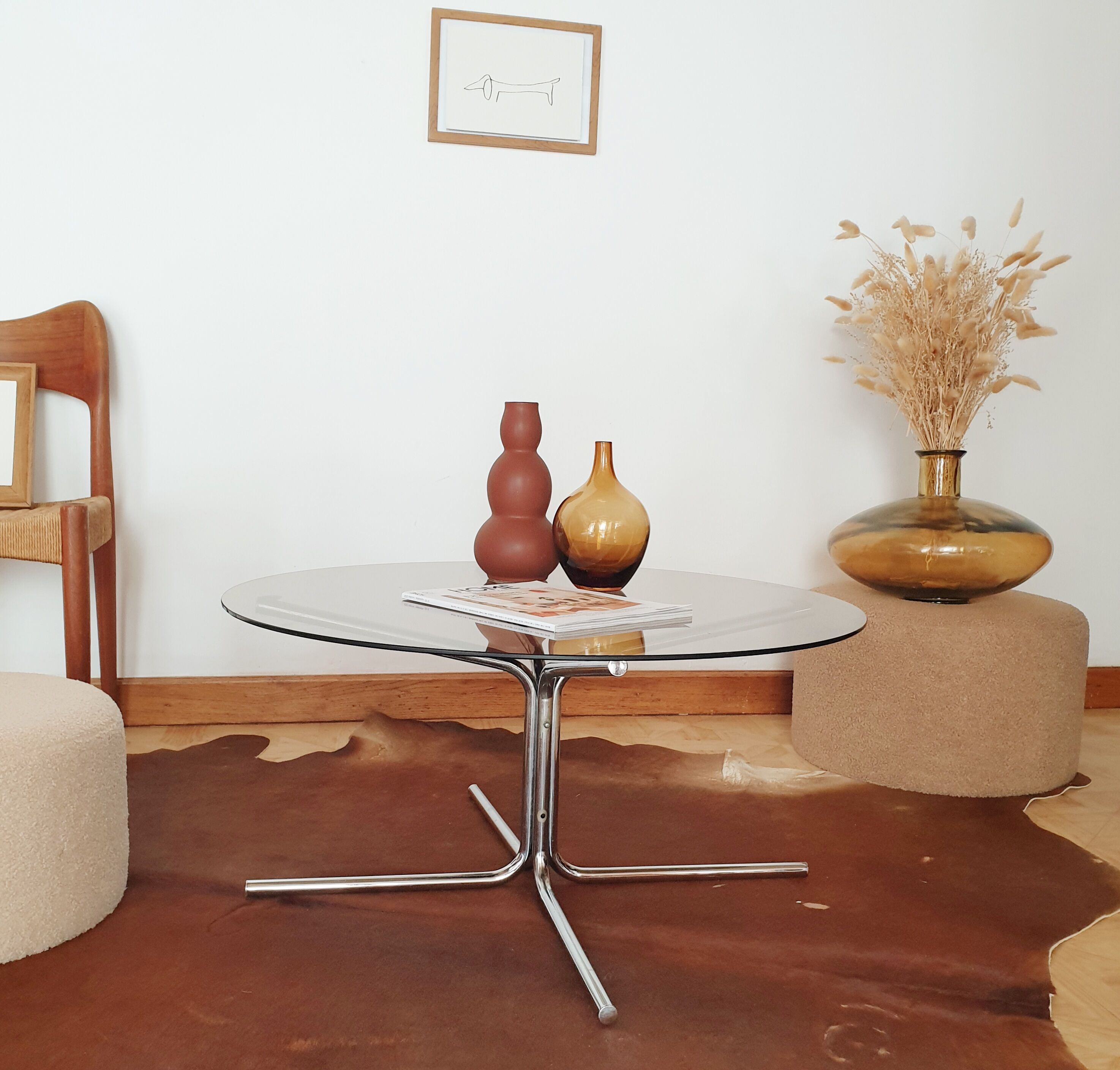 Vintage coffee table 60s / 70s smoked glass