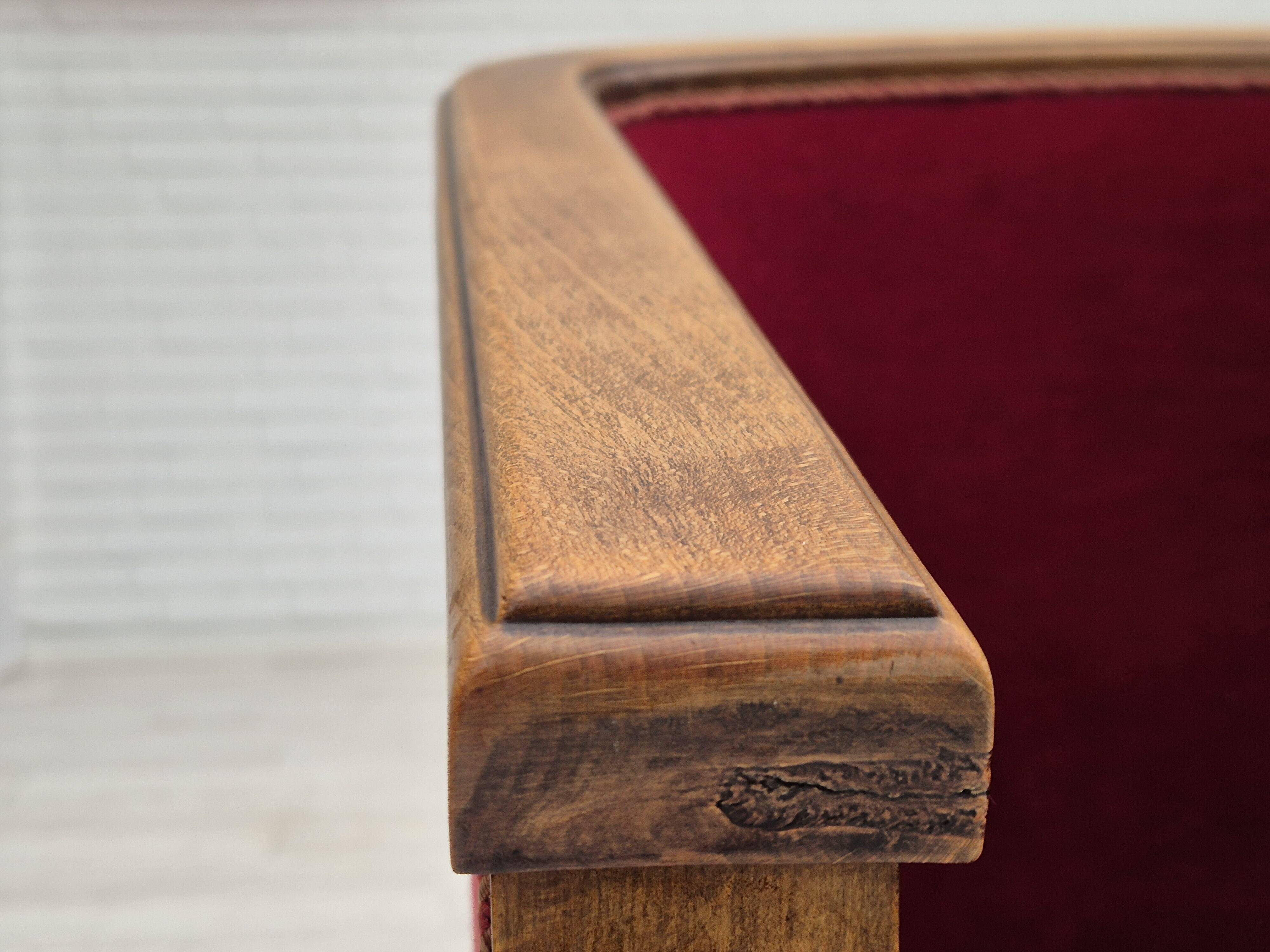 1950s, Danish armchair, original condition, furniture velour, beech wood.