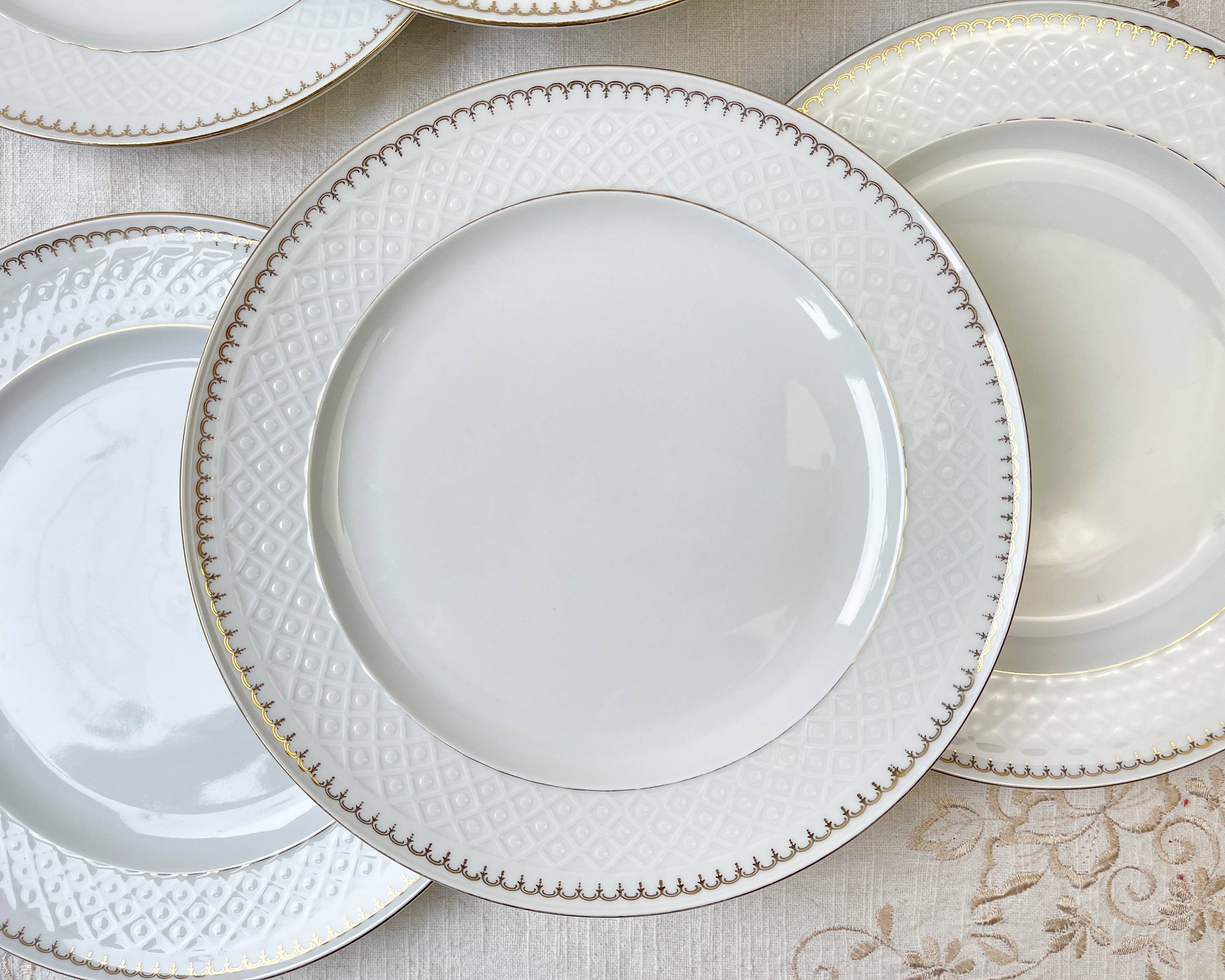 7 vintage flat plates in golden white porcelain BAVARIA model "Annabell"
