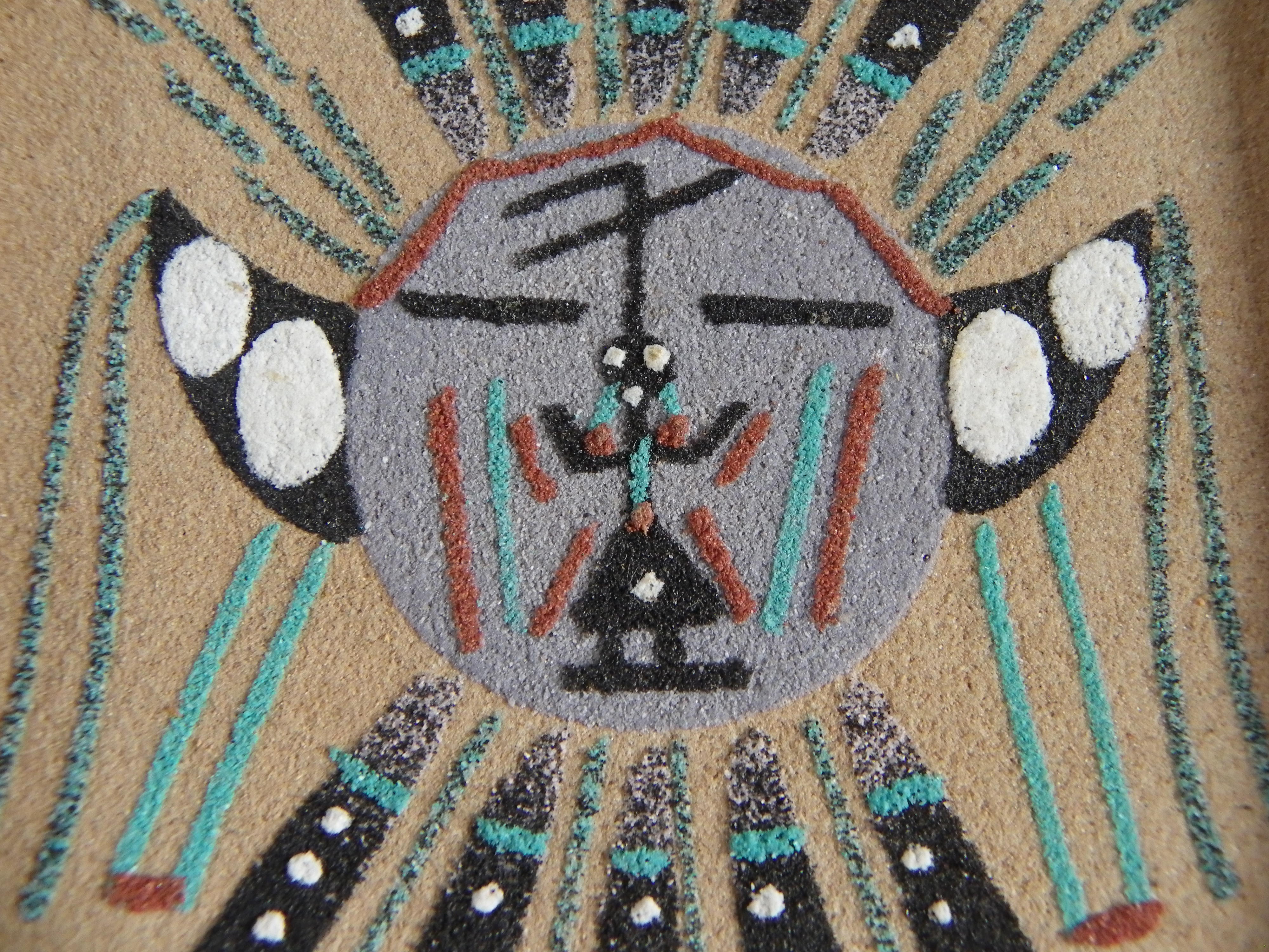 Peinture au sable Navajo vintage dans cadre bois