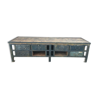 Antique workbench furniture in steel with drawers