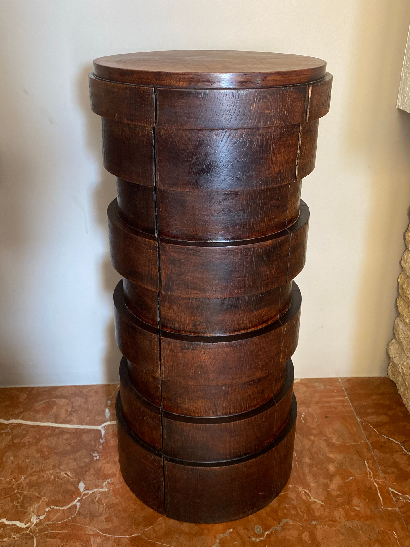 Massive brutalist wooden stool