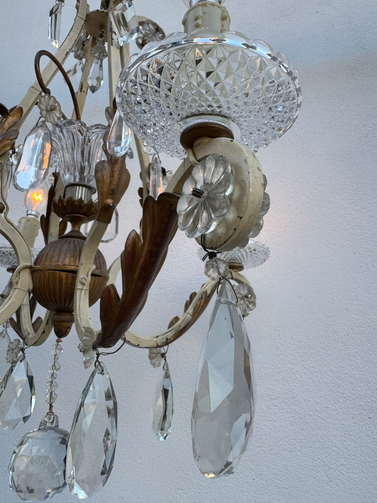 Crystal pendant chandelier wrought iron 1900