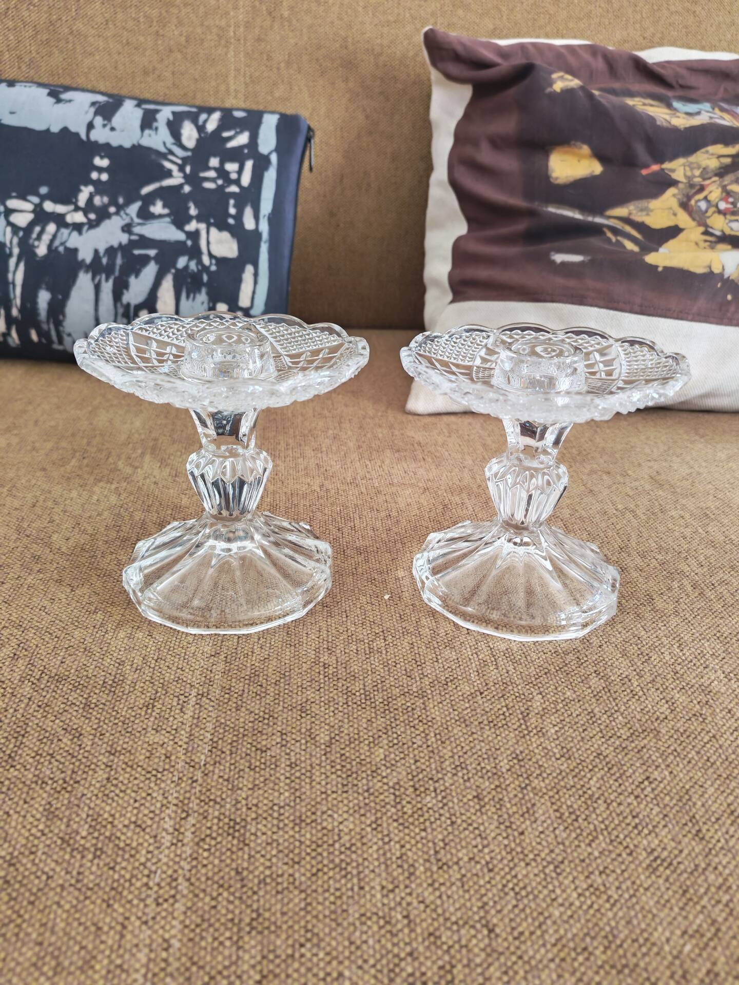 Set of 2 vintage crystal candle holders
