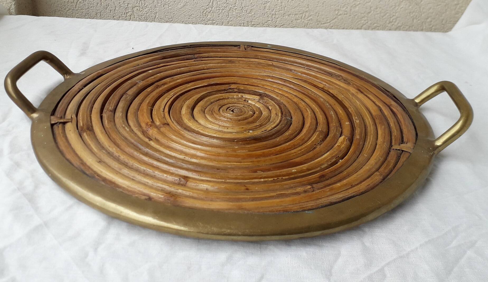 Rattan and brass tray