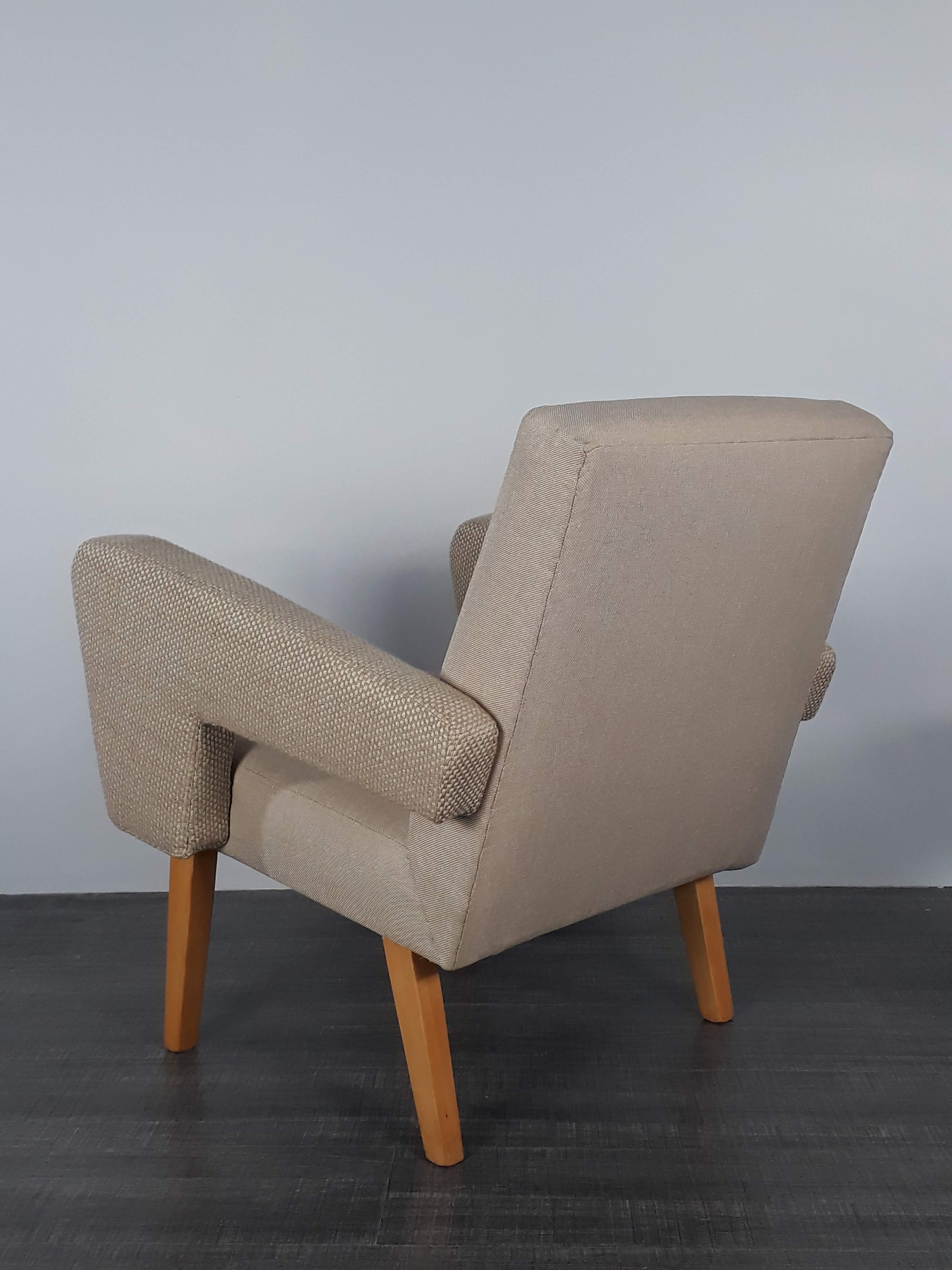 Pair of Jitona armchairs reupholstered Beige Fabric, Czech 1960s