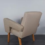 Pair of Jitona armchairs reupholstered Beige Fabric, Czech 1960s