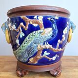Large antique majolica cache pot, planter by Joseph Holdcroft.