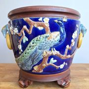 Large antique majolica cache pot, planter by Joseph Holdcroft.