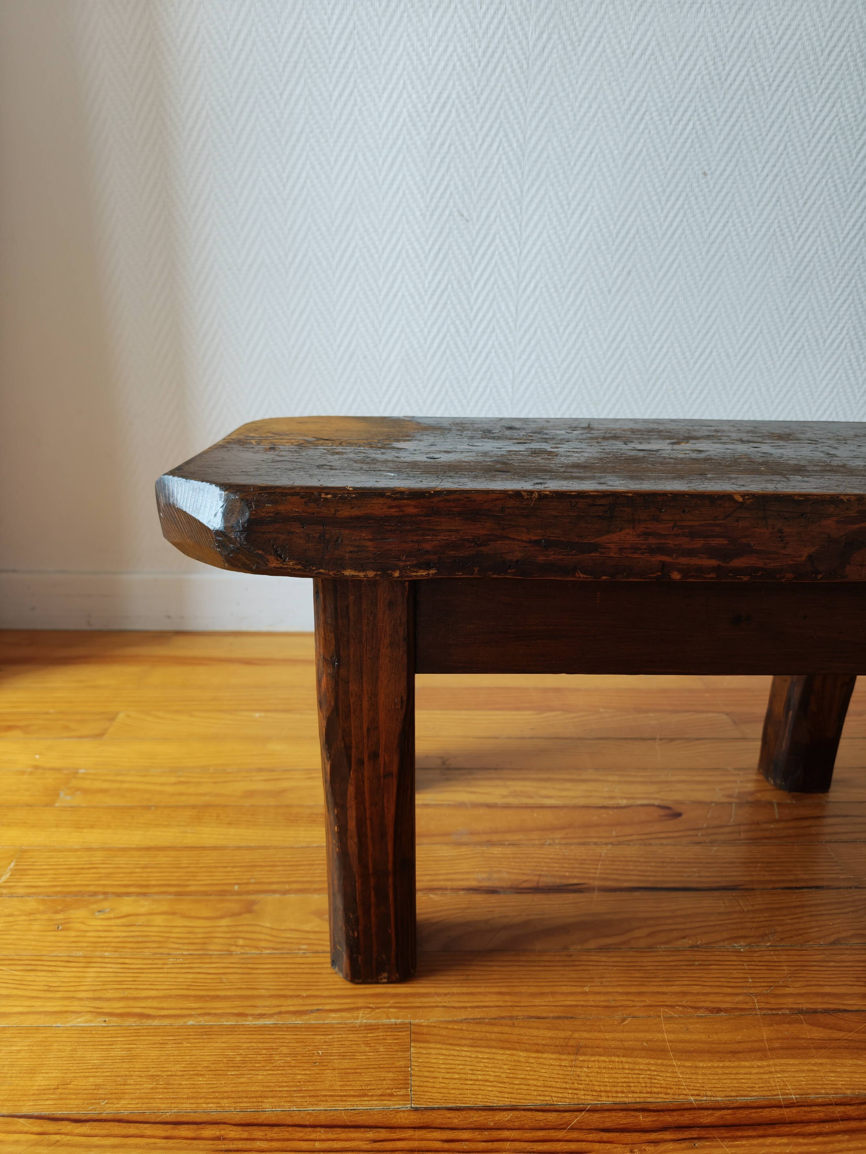 Brutalist coffee table made of solid wood – Handcrafted – 1960s-70s