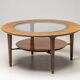 Sculptural coffee table in walnut and glass, Italy, 1950.