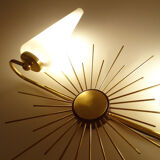 Pair of vintage sconces, sun, glass and brass, 60s