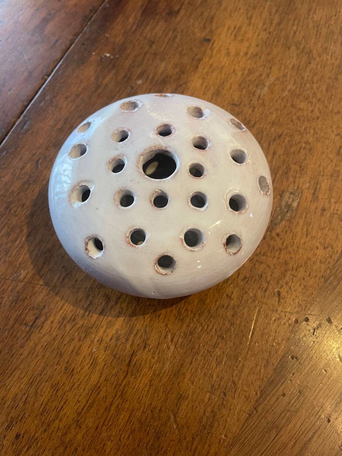 Vintage white glazed ceramic flower holder – handcrafted piece