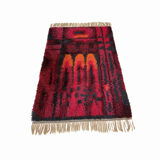 Original Abstract Scandinavian High Pile Abstract Rya Rug Carpet, Sweden, 1960s
