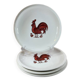 Set of 4 flat plates with red rooster hen decor