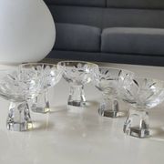 Lot of 5 Small Digestif/Liqueur Glasses. Cut Bohemian crystal. Floral.
