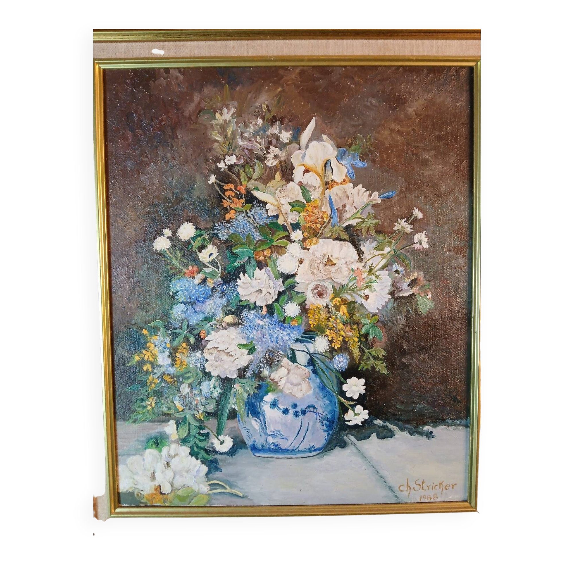 Floral still life 1988 – Karl-Heinz Stricker – vintage gilt frame
